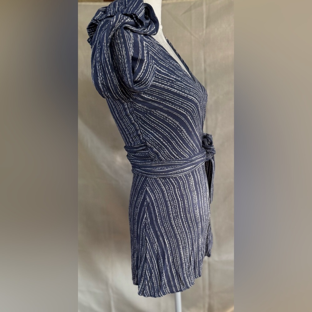 Striped Blue Wrap Romper Euc - image 2